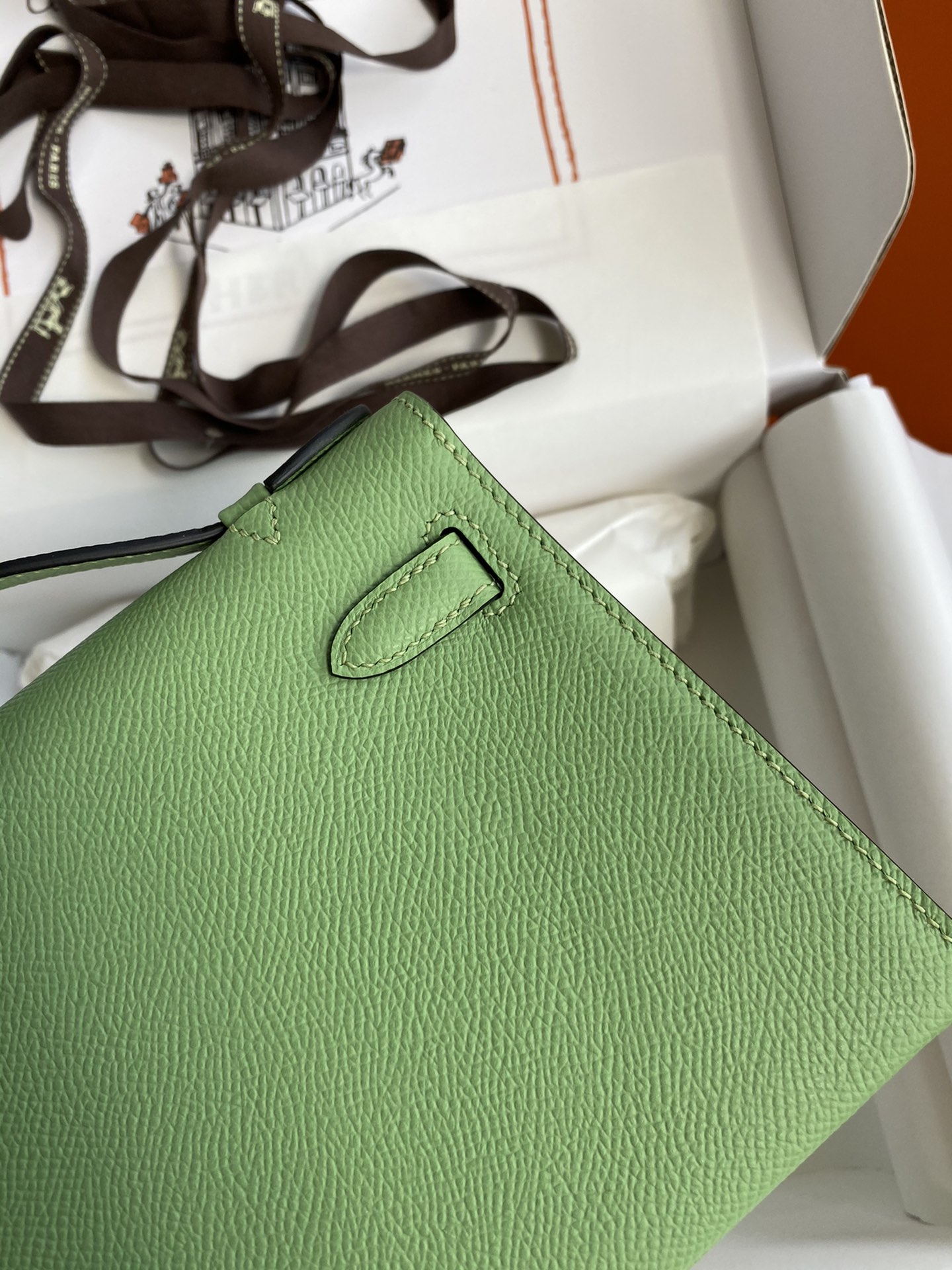 Hermes Mini Kelly Pochette 22cm Bag In Kiwi Green Epsom Leather